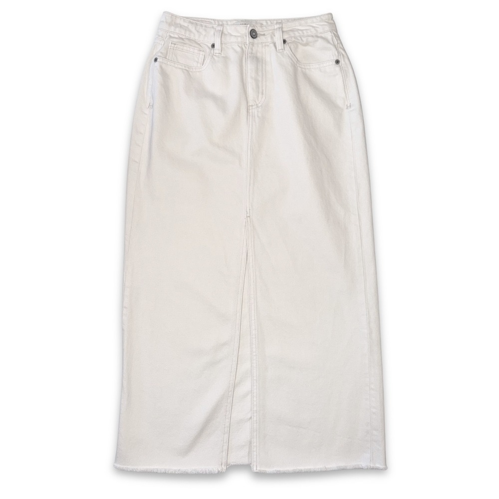 Women’s Cream Midi Denim Skirt - High-Waist Straight Cut